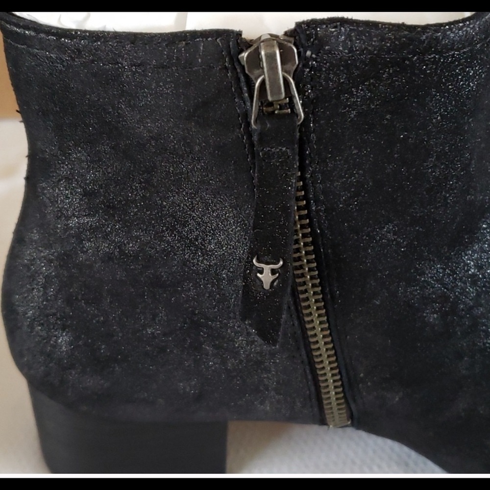 Trask Vivian Black Metallic Suede Bootie